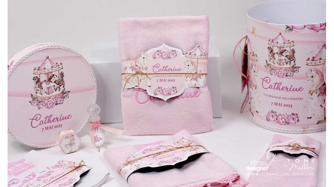 Trusou botez fetita tematic si personalizat cu ponei Pink Carousel 16